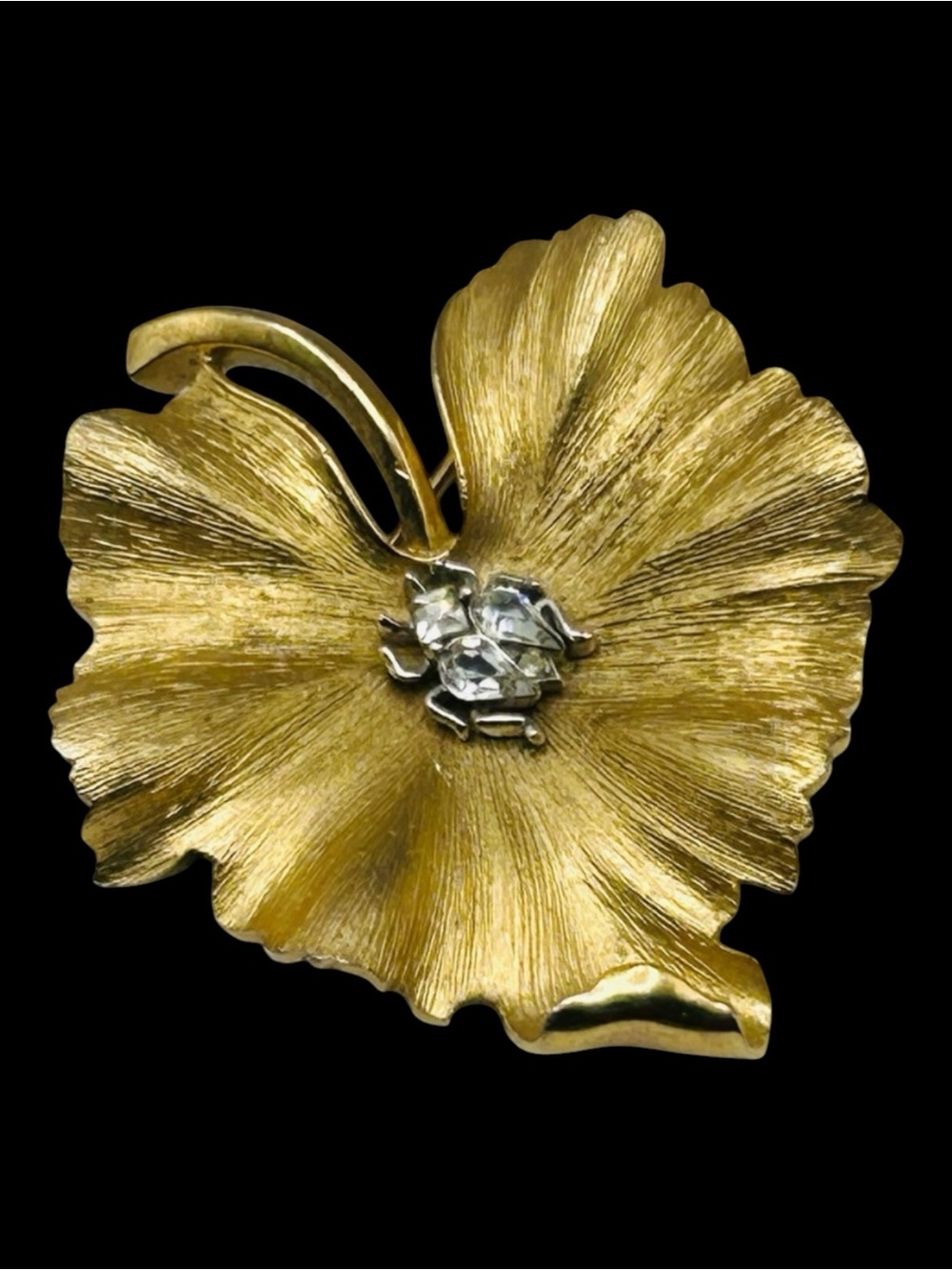 Vintage Trifari Rhinestone Ladybug on Leaf Brooch